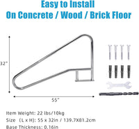 Garvee Pool Rail 55"x 32", 304 Stainless Steel 385LBS Load Capacity Silver Rustproof Pool Handrail for Inground Pool with Blue Grip Cover & Accessories
