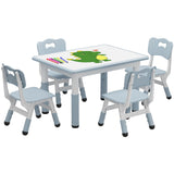 Garvee Rectangular Kids Table and Chair Set, 80 x 60CM, Height Adjustable Toddler Table and 4 Chairs Set for Ages 2-10, Graffiti Desktop, Non-Slip Legs, Arts & Crafts Table, Children Activity Table for Daycare Classroom Home - Grayish Blue Color - Light Grey