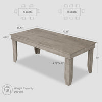 Garvee Farmhouse 71" Wood Rectangular Dining Table with L-Shaped Legs Suitable for 6-8 People for Dining Room, Grey