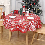 Garvee Christmas Round Tablecloth 60 Inch, Xmas Tree and Deer Design Table Cloth Waterproof Holiday Decorative Boho Table Cover for Outdoor, Indoor Party Kitchen Dining Room, Red - Red