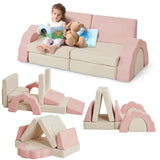 Garvee 11pcs Modular Kids Play Couch, Children Sectional Sofa Floor Toddler Couch for Kids Creative Play, Convertible Foam Floor Sofa for Playroom Bedroom, Pink/Beige - Pink & Beige