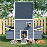 Garvee Large Wooden Small Animal House Outdoor, Weatherproof Pet Shelter for Rabbits, Chickens, Ducks & Small Pets with Nesting Box & Lockable Doors