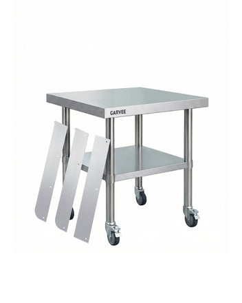 Garvee Heavy Duty Stainless Steel Commercial Work Table - 24x30 Inch - 3-Sided Detachable Backsplash - Adjustable Undershelf - Locking Casters - Mobile Food Prep Station for Restaurant, Kitchen, Garage, Bakery - Size: 24x30 inches
