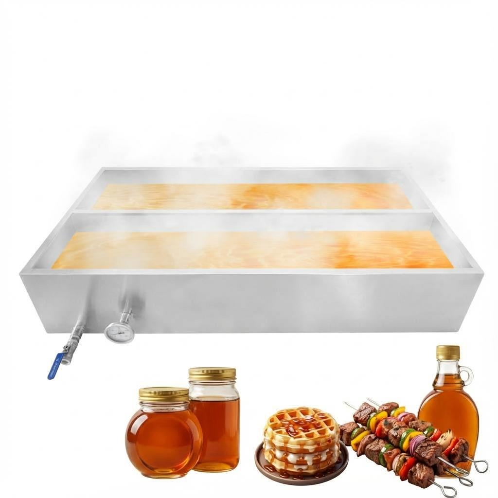 Garvee Maple Syrup Evaporator Pan, 48 x 24 x 9.4 Inch Maple Syrup Pan with Thermometer & 3/4" Throttle Valve, Stainless Steel Maple Syrup Boiling Pan for Making Sweet Maple Syrup