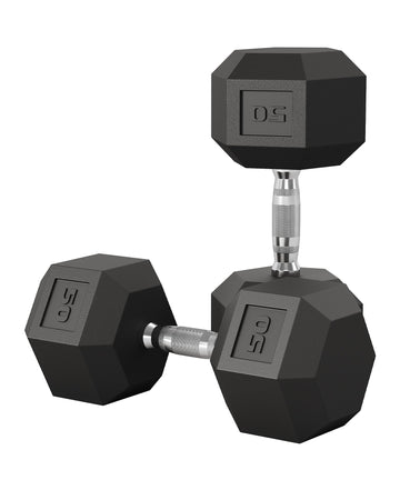 Garvee 50 LB Hex Dumbbell Set of 2 with Cast Iron Core, Rubber Encased Coating and Textured Carbon Steel Handle for Home Gym Strength Training