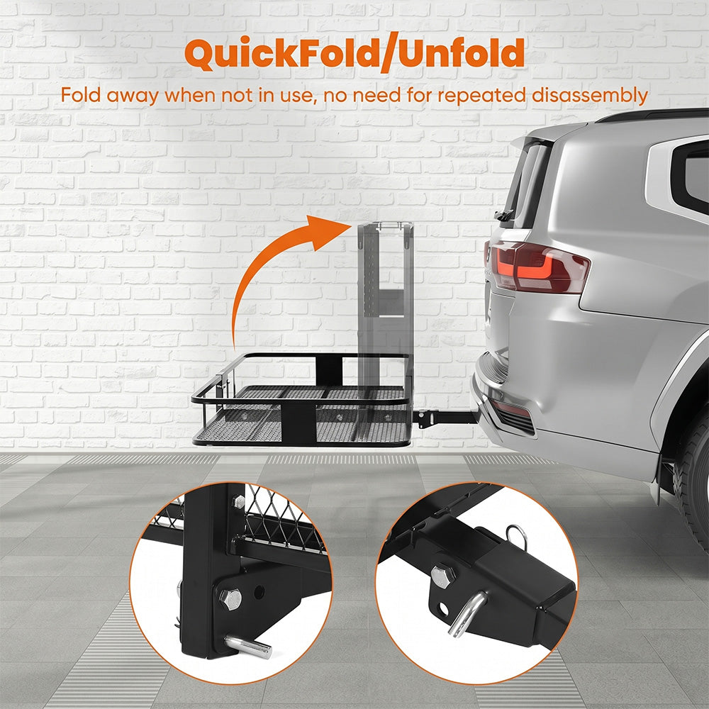 Garvee 60"x24"x6" Folding Hitch Mount Cargo Carrier Basket with 25 Cubic Feet Waterproof Cargo Bag (60" x 24" x 31") - 500 lbs Capacity, Folding Arm, Hitch Stabilizer, Net, and Straps