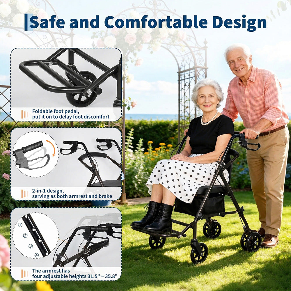 Garvee Wheelchairs for Adults Lightweight Foldable with 6in Wheels, 299lb Capacity, Adjustable Height, Steel Frame, Underseat Storage, Travel & Indoor Use