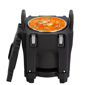 Garvee Insulated Food Pan Carrier -Top Load, Includes Spoon, Wheel and Lock, 20L Capacity, Stainless Steel Liner, Portable for Catering, Family Gathering, Canteen, Restaurant Black