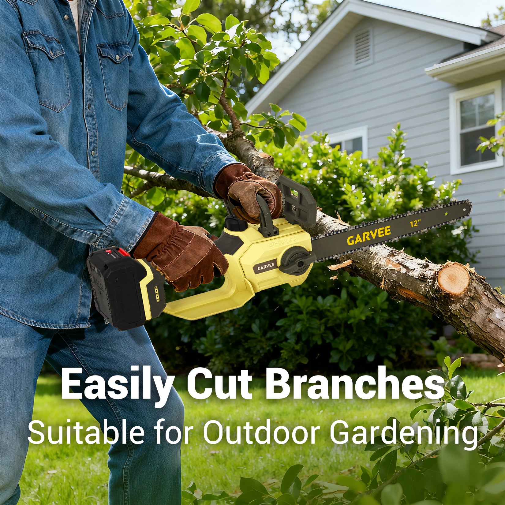 Garvee 20V MAX Cordless Chainsaw - 12-Inch Portable Electric Chain Saw with 2000mAh Battery and Charger, Lightweight and Powerful Pruning Tool for Wood Cutting, Garden, Yard, and Outdoor Use