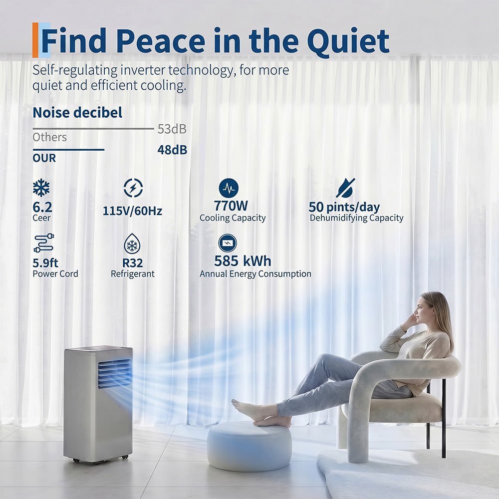Garvee 8000 BTU Portable Air Conditioner with Cooling, Dehumidifier, Fan 3-IN-1 Indoor AC, Sleep Mode, 24H Timer, 2 Wind Speeds, Portable AC with Remote Control for Home Garage Offices