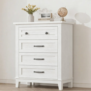 Garvee 4 Drawers Dresser for Bedroom, 34.8" Tall Vertical Drawer Dresser with Large Storage, Waterproof Top, Anti-Tipping, Freestanding Wooden Closet Chest for Bedroom, Living Room, Ash White