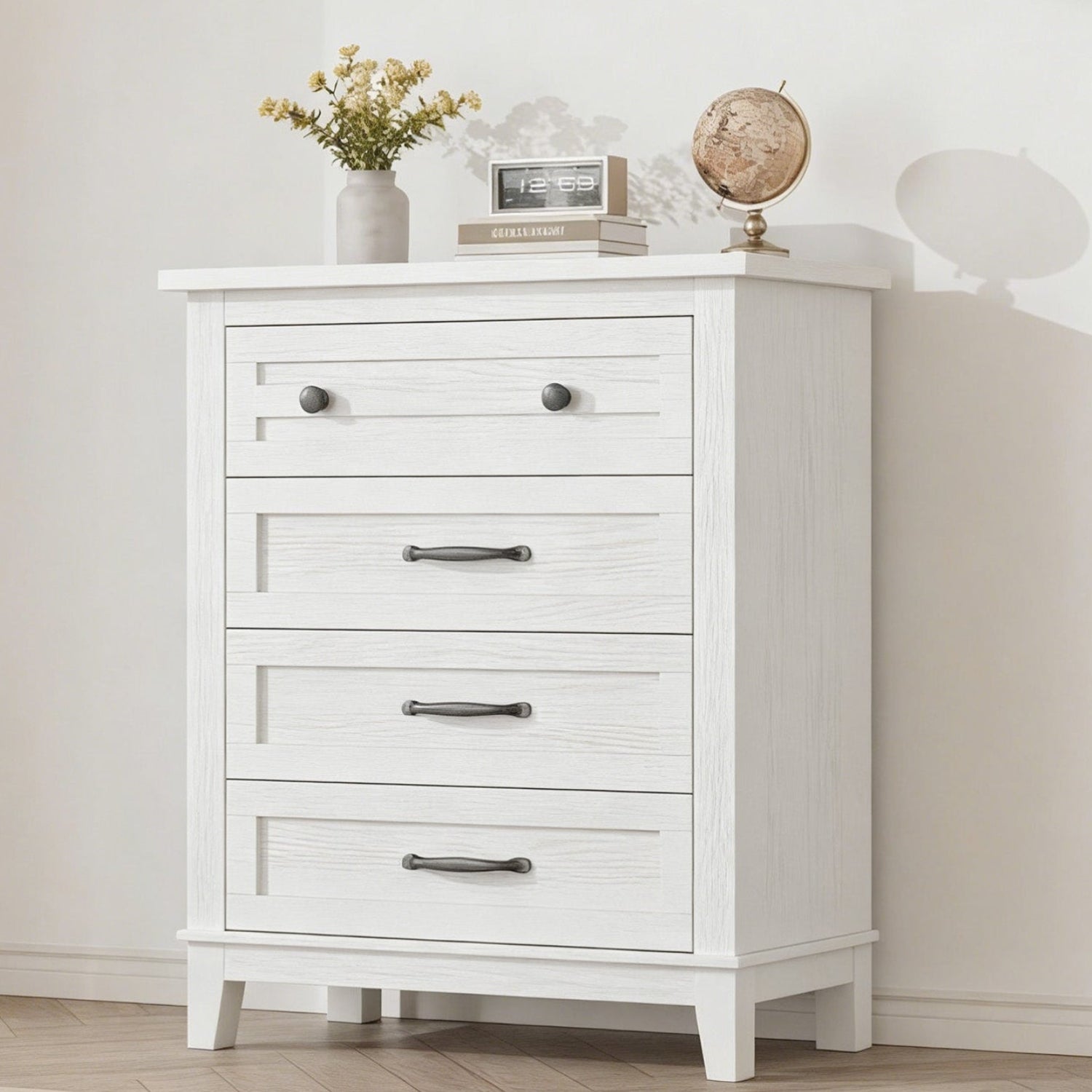 Garvee 4 Drawers Dresser for Bedroom, 34.8" Tall Vertical Drawer Dresser with Large Storage, Waterproof Top, Anti-Tipping, Freestanding Wooden Closet Chest for Bedroom, Living Room, Ash White