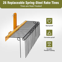 Garvee 60" Pine Straw Rake Updated Version - 8mm Tines, Steel Tow Behind for Cat 0 Cat 1 Tractors - Ideal for Leaves & Grass, Yellow