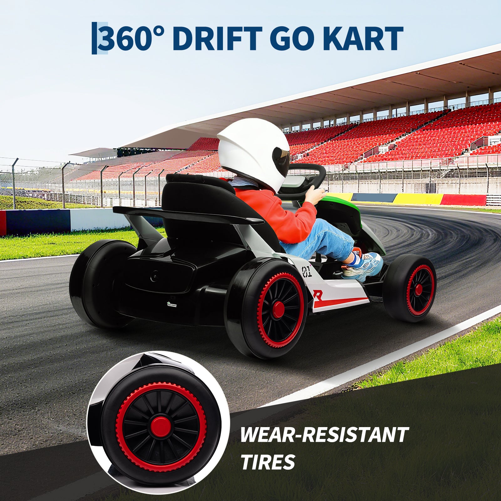 Garvee Ride - G Series: 6+,24V Drift Kart with 2X200W Strong Motor, 7AH Big Battery, Electric Pedals, Electric Go Kart Outdoor Race Toy - Green & White