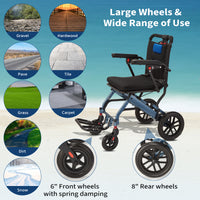Garvee Portable Folding Wheelchair, Travel Wheelchair with handbrake, Ultra-Light Wheelchair for The Elderly and Children(16in Seat Width 8in PVC Rear Whee)