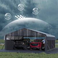 Garvee 20' x 20' x 10' Enclosed Metal Carport, Heavy-Duty Steel Garage Shelter for 2 Cars, Trucks, Boats & Tractors, Gray