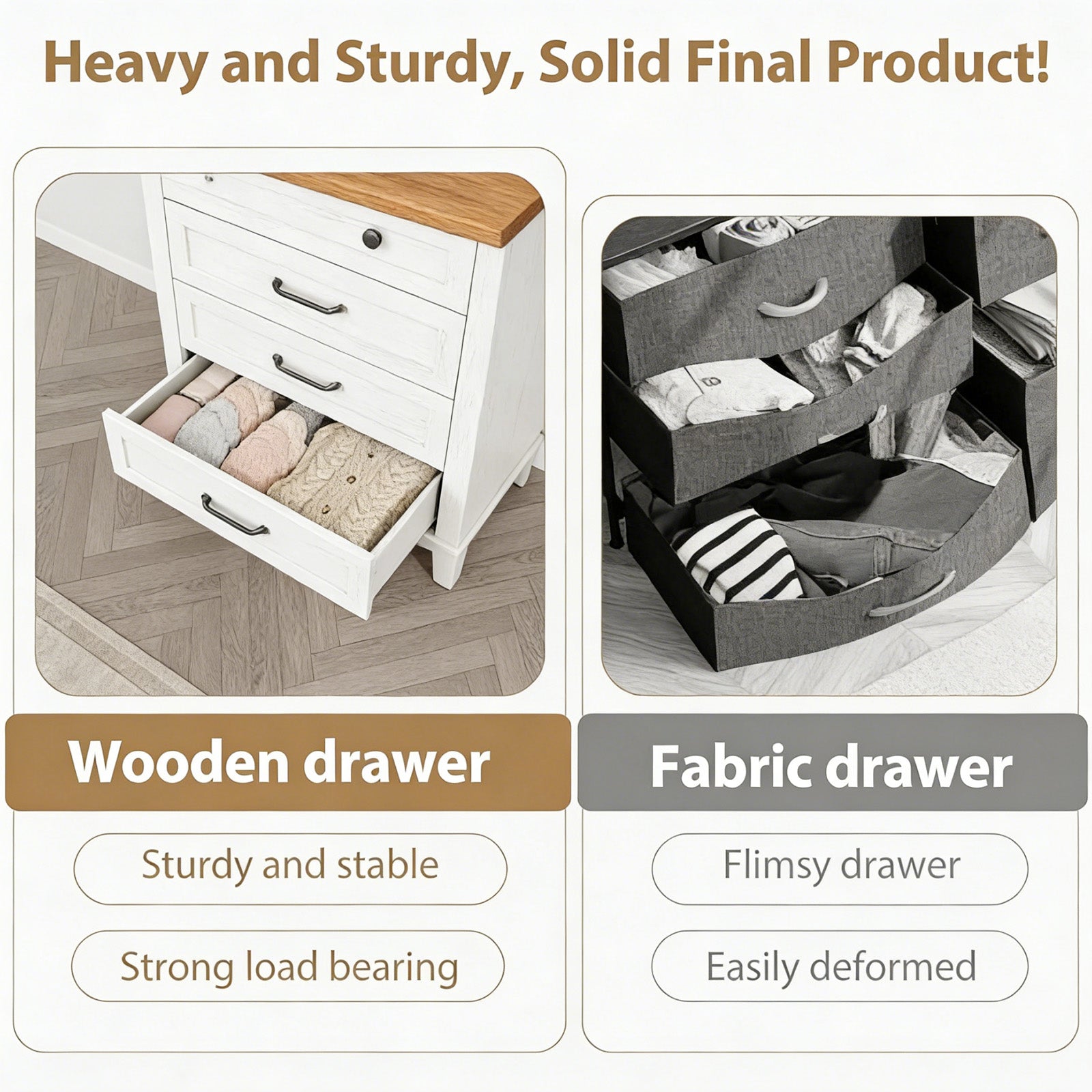 Garvee 4 Drawers Dresser for Bedroom, 34.8" Tall Vertical Drawer Dresser with Large Storage, Waterproof Top, Anti-Tipping, Freestanding Wooden Closet Chest for Bedroom, Living Room, White + Brown Top
