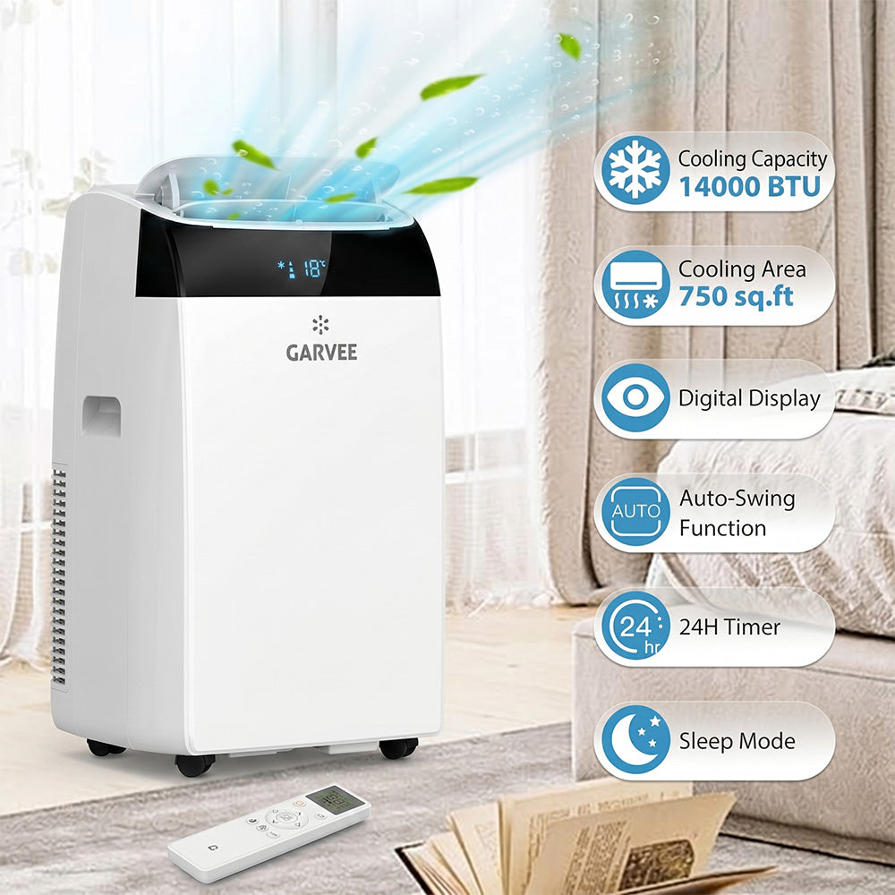 Garvee 14,000 BTU Portable Air Conditioner with Dehumidifier & Fan, Portable AC Units Cools up to 750 Sq. Ft., Remote Control, Auto Swing, Sleep Mode, White Top