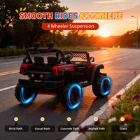 Garvee 12V Kids Electric Ride-On Truck – Dual Motors, 3 Speeds, Remote Control, Spring Suspension, LED Lights, Music, Safety Belt, Off-Road Car, Storage – Battery Powered Toy Vehicle for Boys & Girls Ages 2-8, Red