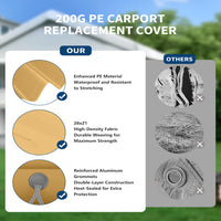 Garvee 13'x20' 200G Carport Top Replacement Cover , Heavy-Duty Garage Top Tent Shelter Tarp Waterproof & UV Protected (Top Cover Only, Frame Not Included), Yellow