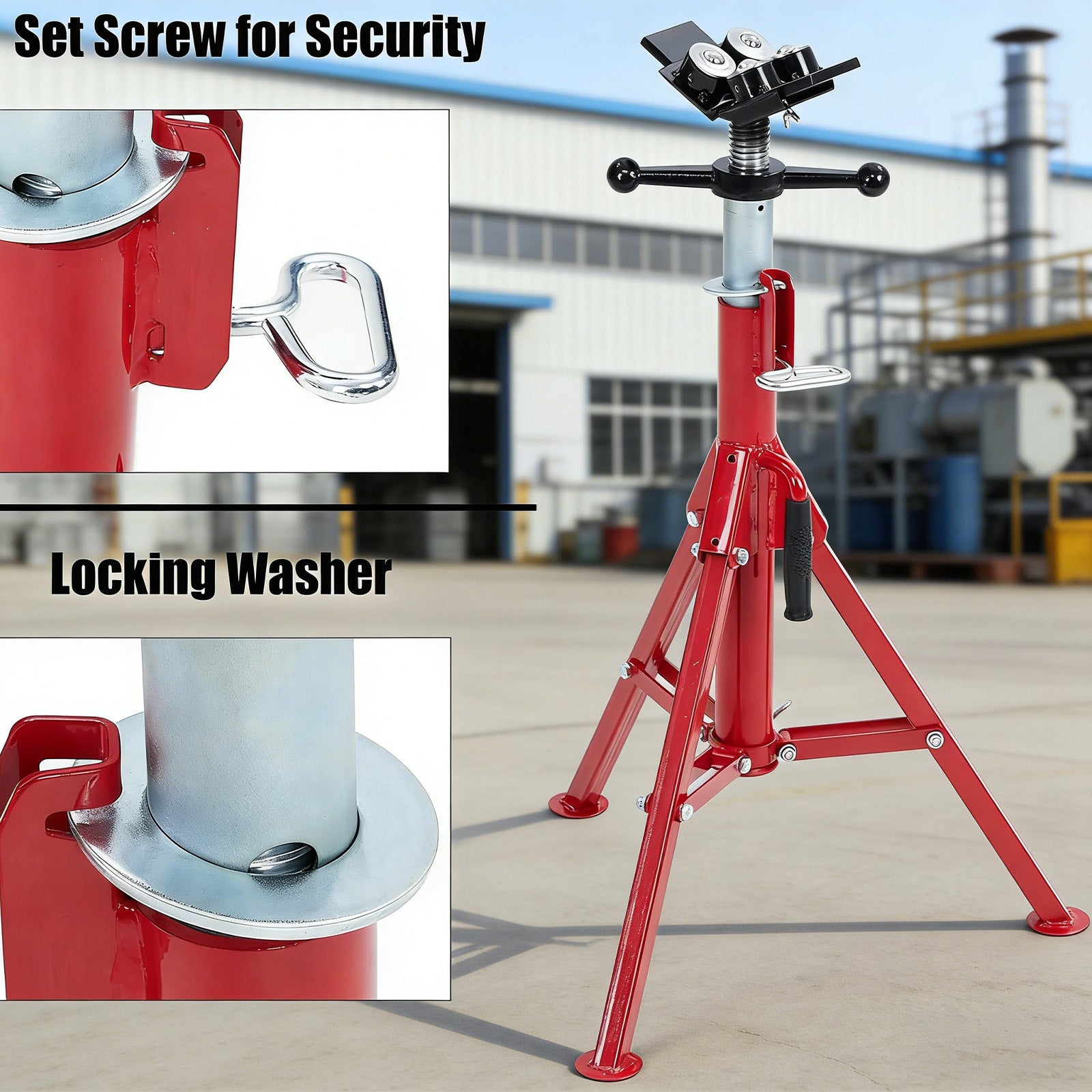 Garvee V-Head Pipe Jack Stand - 28-52 Inch Adjustable Height, Heavy-Duty 2500 lb Capacity with 4-Ball Transfer and Portable Folding Legs