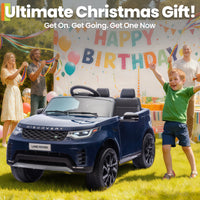 Garvee Ride P Series 12V Kids Ride On Car Land Rover Style Dual Motors 3 Speed Modes 4.5Ah Battery Safety Seatbelt Remote Control Black Outdoor Play - Dark Blue