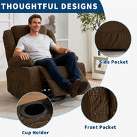 Garvee Rocking Recliner Chair for Adults, Wide 360° Swivel Rocker Recliner with Cup Holder Nursery Glider with Upholstered Deep Seat Corduroy Lazy boy Chair for Living Room, Brown