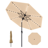 Garvee 10' Solar Patio Umbrella with 40 LED Lights, Outdoor Market Umbrella with Auto-Tilt Crank & Weather-Resistant Canopy, Tan - Tan