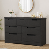 Garvee 7-Drawer Natural Modern Bedroom Dresser | Embedded Handles Wooden Chest | Organizer for Living Room, Nursery & Hallway - Black