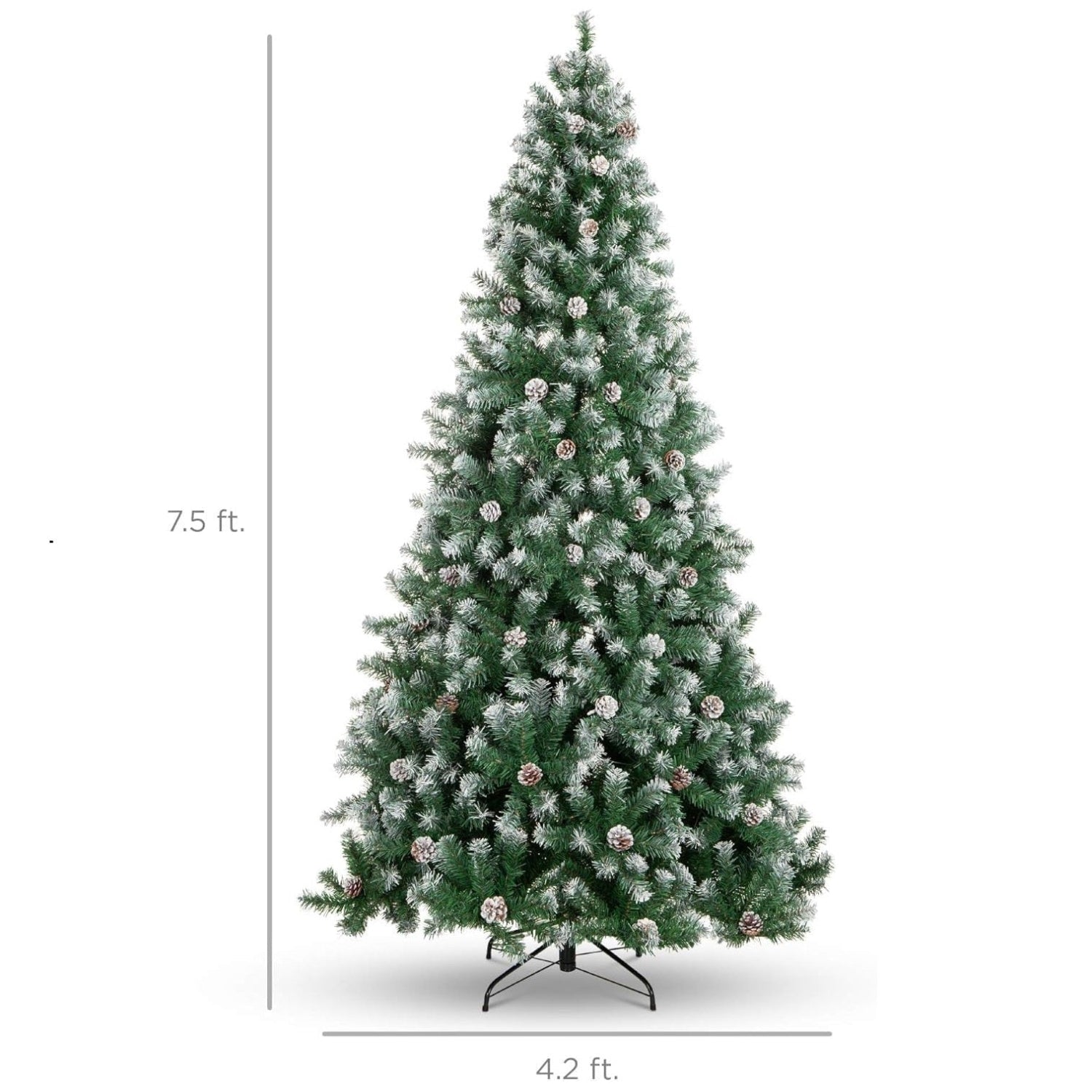 Garvee 7.5ft Artificial Christmas Tree with 1346 PVC Branch Tips, Snow-Frosted Pine Cones, Metal Stand, Partially Flocked, Durable PVC, Sturdy Base, Home & Office Decor