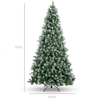 Garvee 7.5ft Artificial Christmas Tree with 1346 PVC Branch Tips, Snow-Frosted Pine Cones, Metal Stand, Partially Flocked, Durable PVC, Sturdy Base, Home & Office Decor