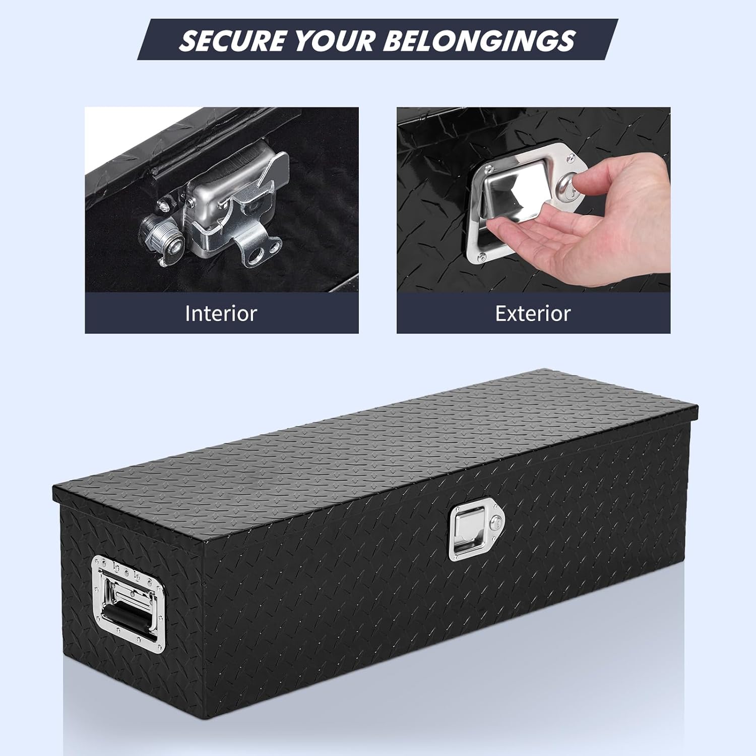 Garvee 30X15X15 Inch Aluminum Truck Tool Box with Lock, Weatherproof Secure Storage for Pickup Truck, RV, Trailer, Black