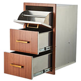 Garvee Outdoor Kitchen Drawers 17" W x 30" H x 21" D, Flush Mount Triple BBQ Drawers with Stainless Steel Handle, Paper Towel Holder Combo, Brown - Golden Pomelo Color