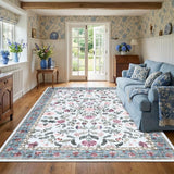 Garvee 5x7 Washable Non-Slip Rug Vintage Floral Area Rug for Living Room Nursery Playroom Light Blue - Light Blue
