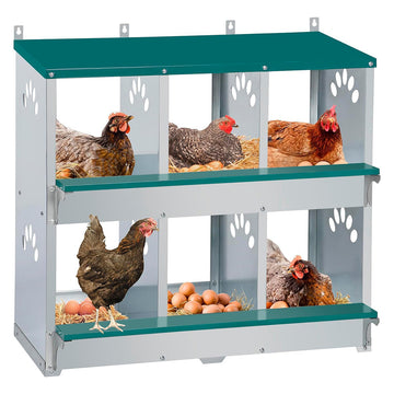 Garvee 6-Compartment Metal Nesting Box – Heavy-Duty Roll Away Egg Design w/Perch & Cover for Poultry Wall/Floor Mount, Green