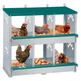 Garvee 6-Compartment Metal Nesting Box – Heavy-Duty Roll Away Egg Design w/Perch & Cover for Poultry Wall/Floor Mount, Green - Dark green