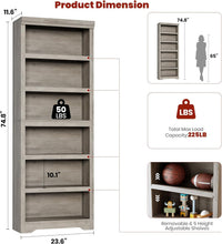 Garvee 6 Tier Bookshelf, 75" Tall Farmhouse Bookcase with Adjustable Shelves, 23.6" W Floor Standing Open Display Storage Rack with Anti-Slip Design for Home Office, Balcony, Library, Study / Living Room, Gray