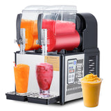 Garvee Commercial Slushie Machine 4Lx2 Stainless Steel 300W Self-Cleaning Double Tank for Home Coffee Shop Restaurant - Black