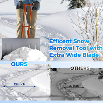 Garvee 29"W X 19.68"H Snow Pusher Shovel with Wheels,Heavy Duty Steel Snow Shovel with Wheels,Angled Blade Efficient Snow Removal With5-Position Angled Blade & Adjustable Handle for Doorway, Sidewalk,Sliver