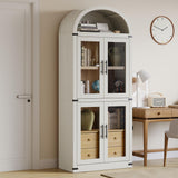 Garvee Arched Pantry Cabinet with Doors 71.4in Tall Wood Bookcase with 2 Drawers Farmhouse Kitchen Cupboard Modern Display Storage Cabinet for Kitchen, Dining Room, Bathroom - white