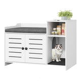 Garvee Cat Litter Box Enclosure, Hidden Litter Box Furniture with Litter Mat & Storage Shelf, Farmhouse Indoor Cat House Cabinet for Hallway, Bedroom, White - White