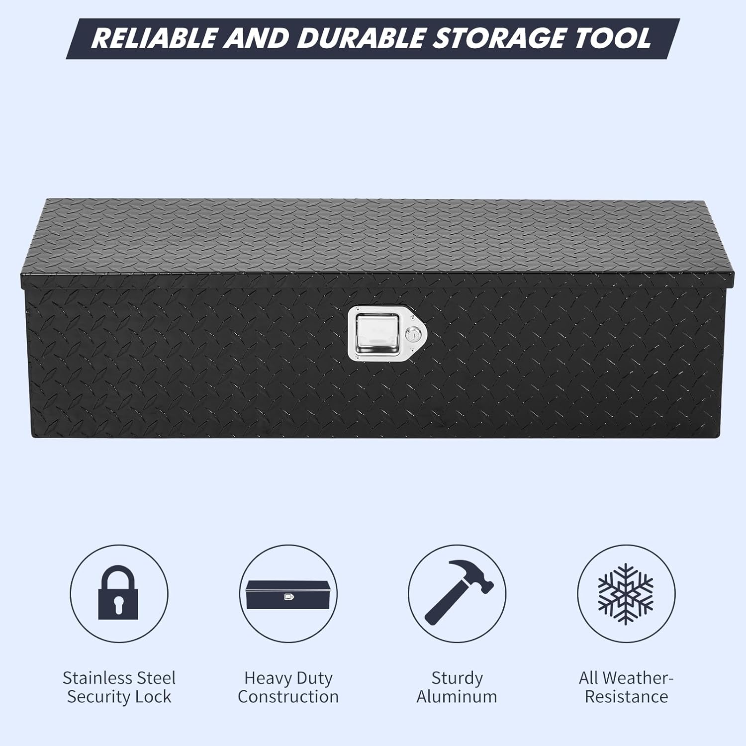 Garvee 30X15X15 Inch Aluminum Truck Tool Box with Lock, Weatherproof Secure Storage for Pickup Truck, RV, Trailer, Black