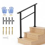 Garvee Outdoor Handrail for Steps, 3 Step Stair Handrail & Indoor Stair Railing Kit, Black Aluminum with Iron Poles, Adjustable 0°-45° for Outdoor & Indoor Use - Black-1 Pack