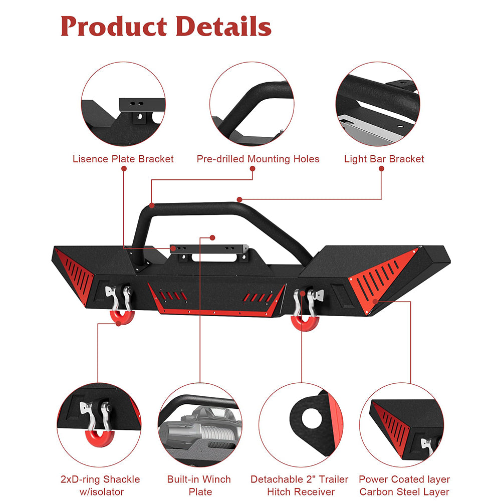 Garvee Full Width Front Bumper, Compatible with Jeep 2018-2023 Wrangler JL & Unlimited JLU(2/4 Doors),2020-2023 Gladiator JT, Off-road DIY Paintable, Textured Black