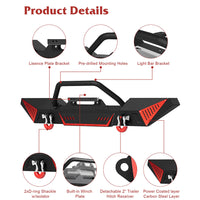 Garvee Full Width Front Bumper, Compatible with Jeep 2018-2023 Wrangler JL & Unlimited JLU(2/4 Doors),2020-2023 Gladiator JT, Off-road DIY Paintable, Textured Black
