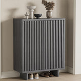 Garvee 31.6 Inch Shoe Cabinet with Fluted Door, 5-Tier Storage, Adjustable Shelves, Rustic Entryway Bench, Hallway, Grey - Grey
