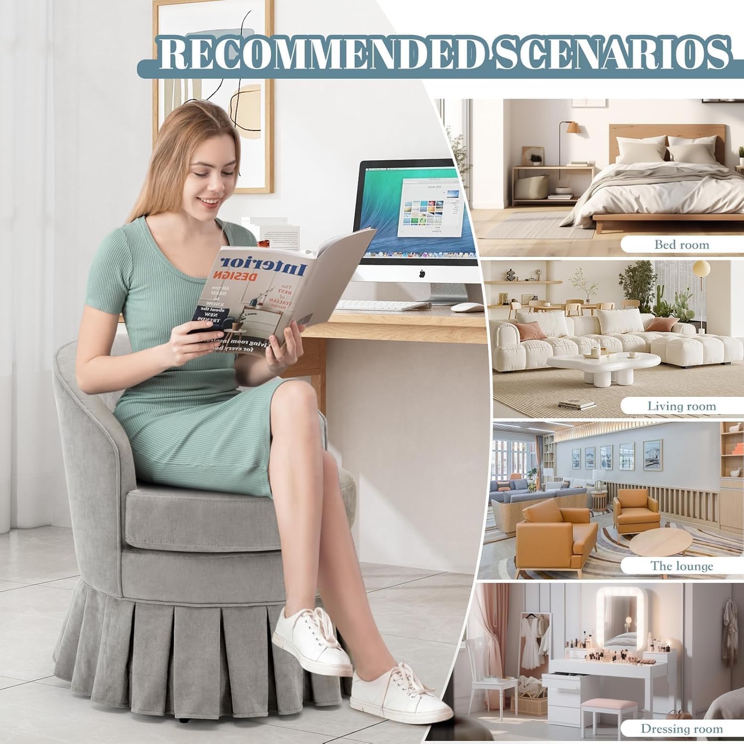 Garvee Mid-Century Modern Upholstered Banquet Dining Chair, Grey