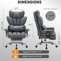 Garvee Ergonomic High-Back Executive Office Chair with Footrest, Padded Adjustable Armrest, Big and Tall Computer Gaming Desk Chair, 400 LBS Capacity, for Heavy People, Long Hours, Gray