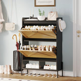 Garvee Shoe Cabinet with 2 Flip Drawers and Adjustable Shelf, Hidden Farmhouse Shoe Storage Cabinet with Metal Handles and Feet, Anti-Tipping Device, Wooden Freestanding Organizer for Entryway (Black) - Black