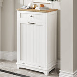 Garvee Tilt Out Trash Cabinet [Detachable Board] [Painting Process] [Wooden Table Top] for Kitchen Dining Living Room - White